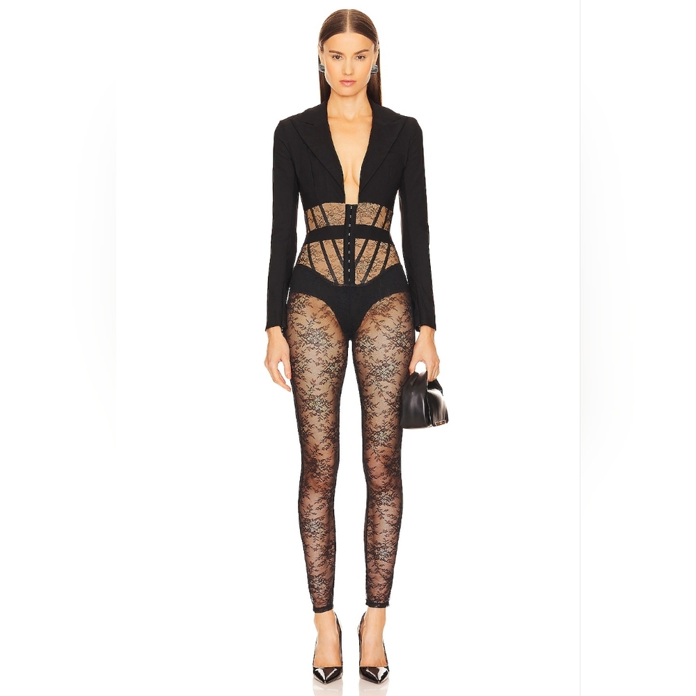 Michael Costello Sheer Black Lace Jumpsuit